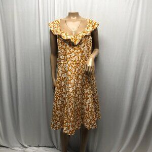 Old Navy Cami Dress Womens Size XXL Rust White Smocked Floral Ruffle Romantic